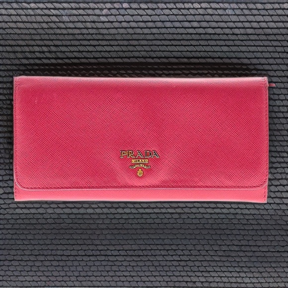 Prada Handbags - Authentic Prada Saffiano Leather Continental Flap Wallet - Pink Gold Accents EUC